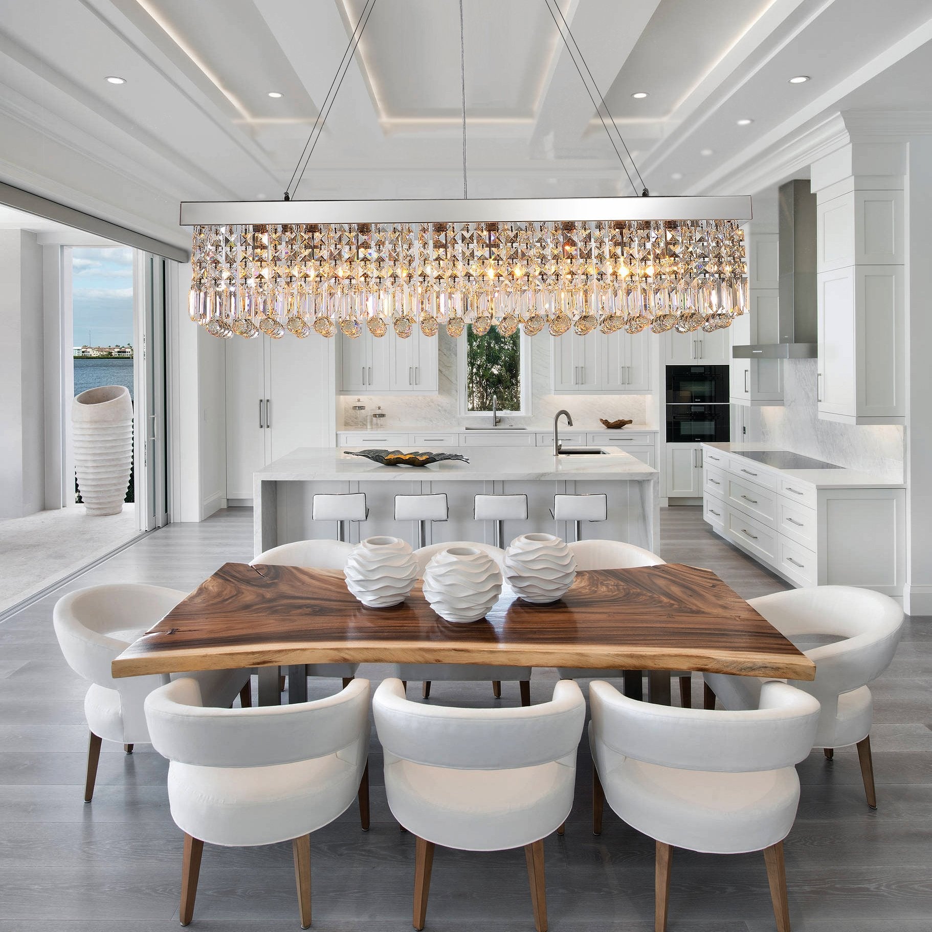 Rectangular Crystal Chandelier Dining Room