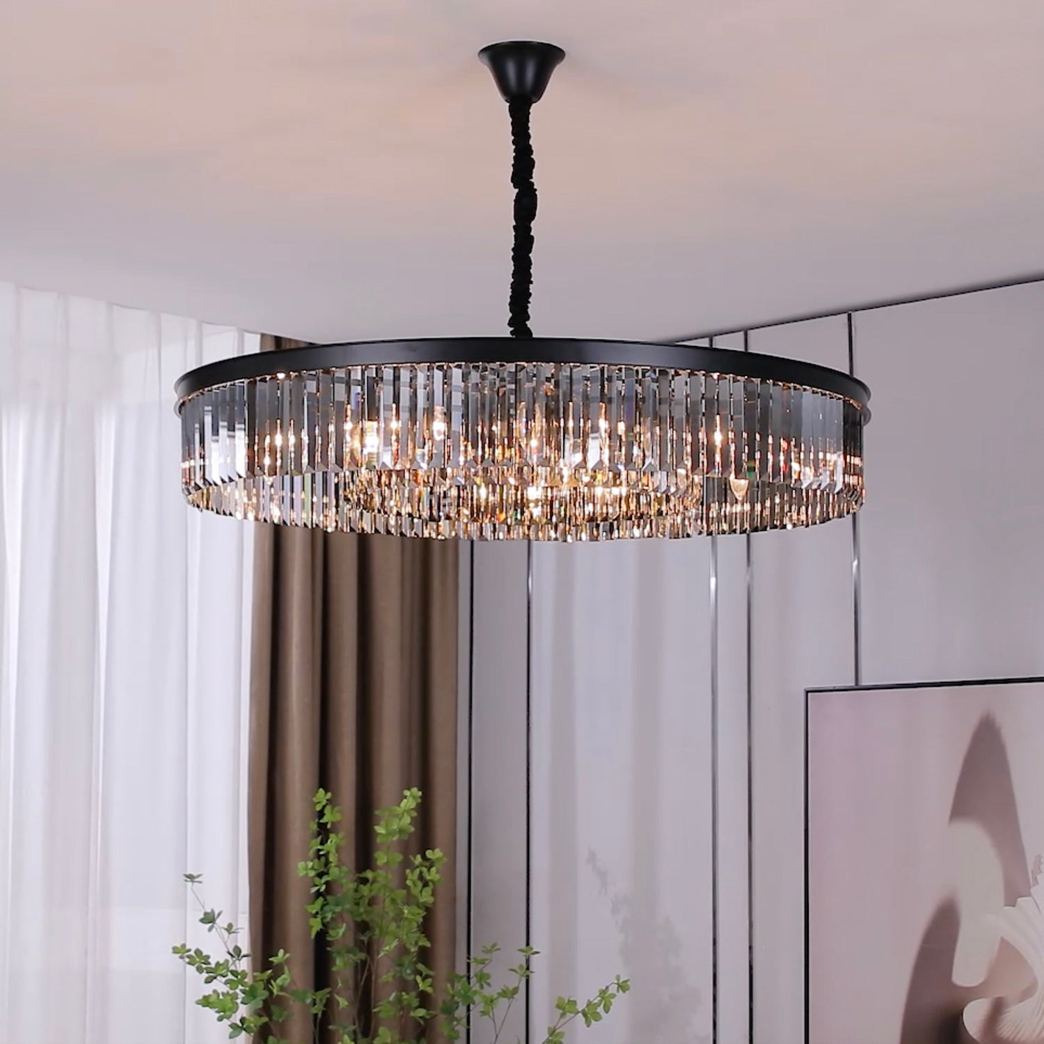 Black Crystal Chandelier - Round Design Pendant Light | Sofary