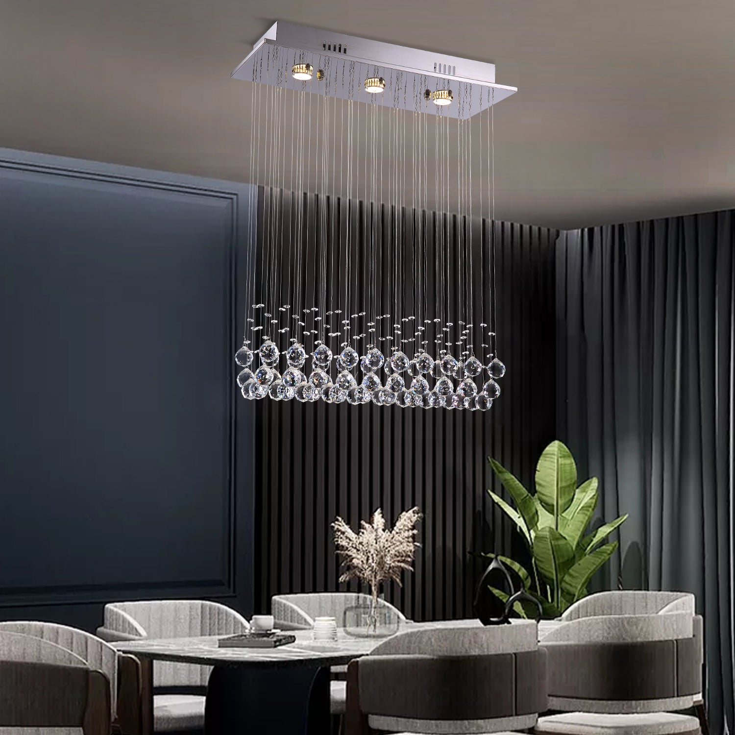 Modern Rectangular Crystal Ball Chandelier - Dining Table Ceiling Lamp