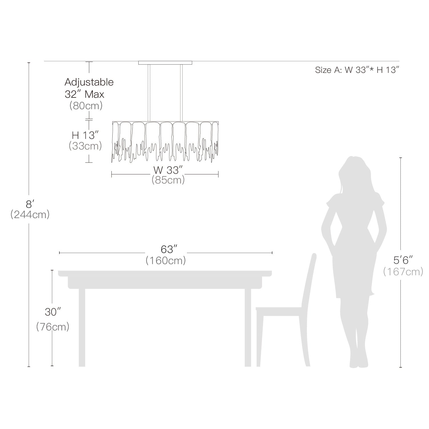 Rectangular Icicle Glass Chandelier-Size Dimension