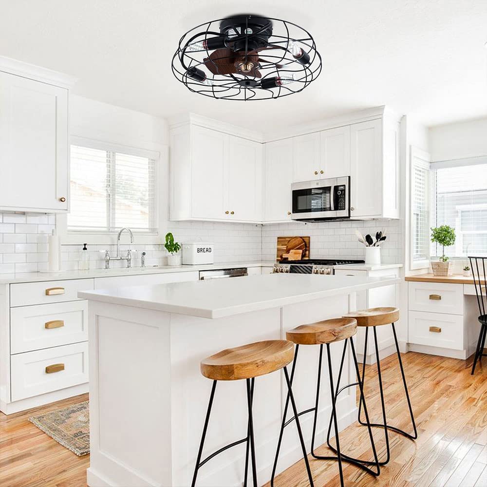 Industrial Style Caged Ceiling Fan with Lights-dinning room