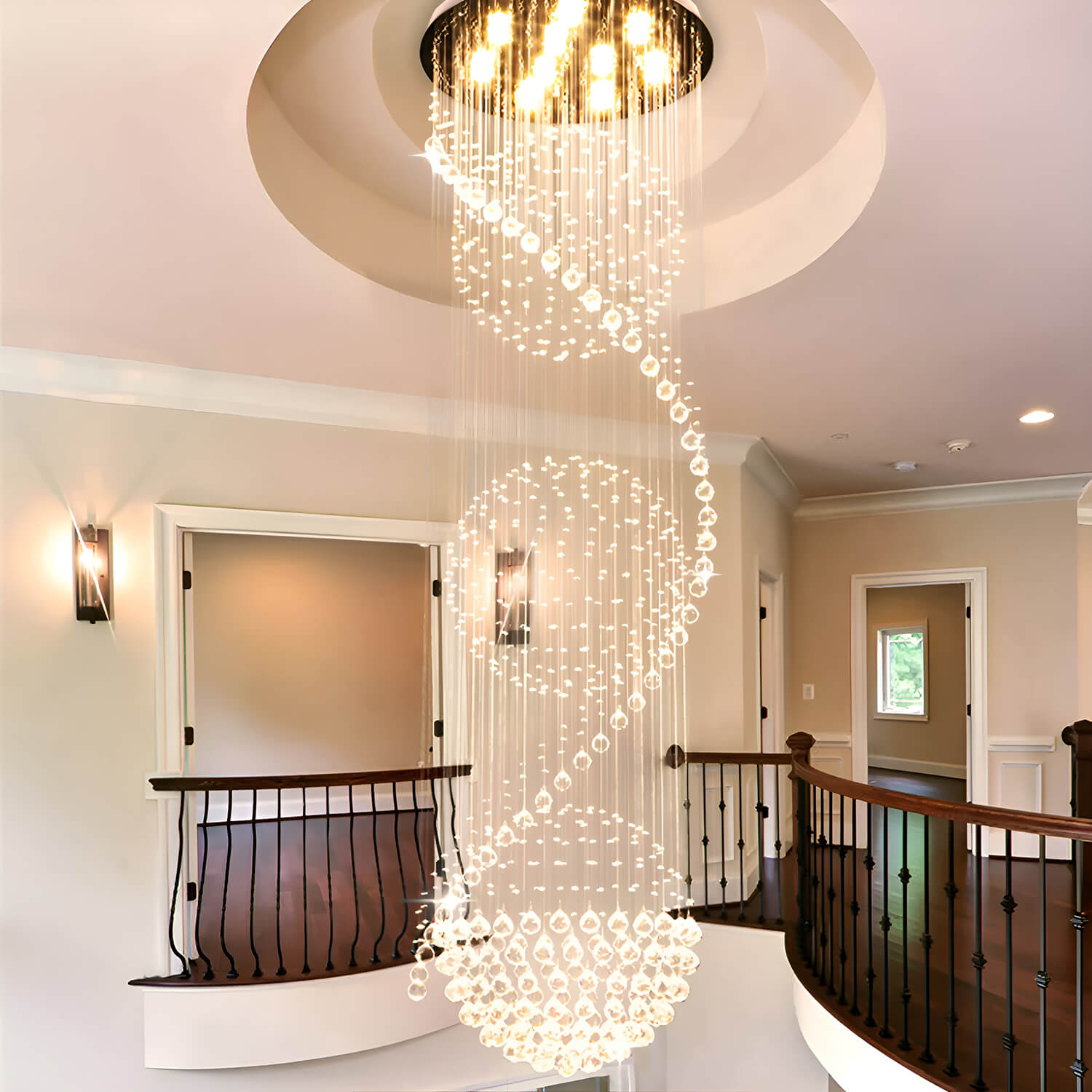 Modern Spiral Three Sphere Raindrop Crystal Chandelier Lighting-4 |Sofary