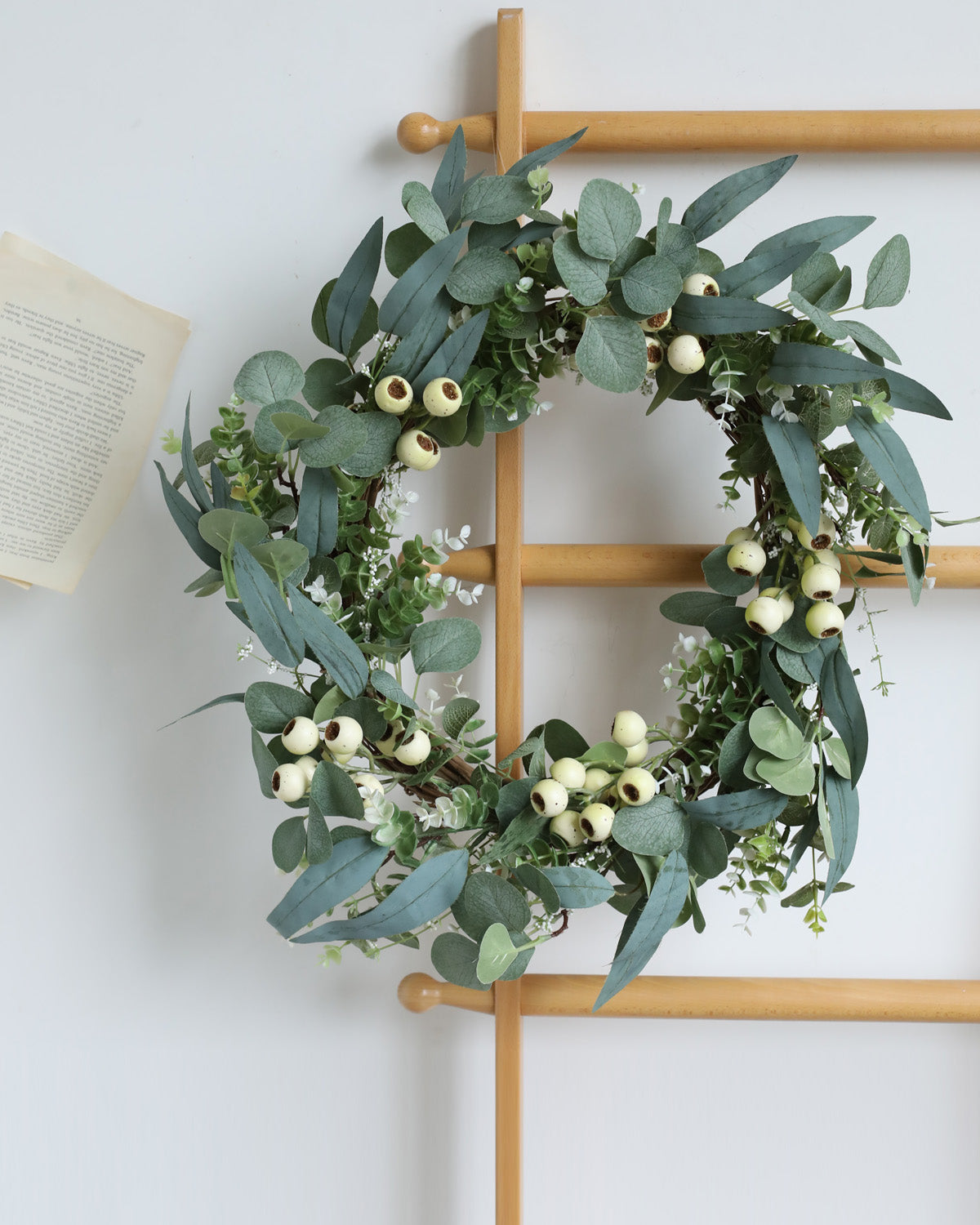 White Berry Olive & Eucalyptus Wreath Outdoor