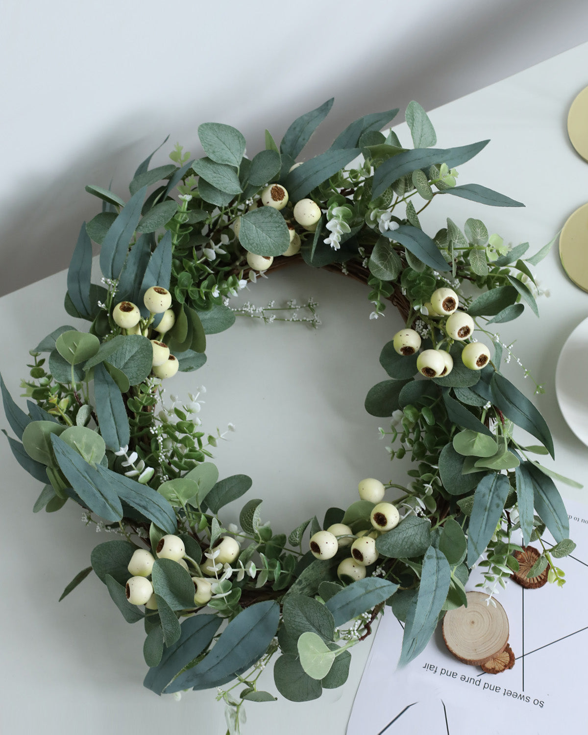 Waterproof Snow Berry Olive Eucalyptus Wreath