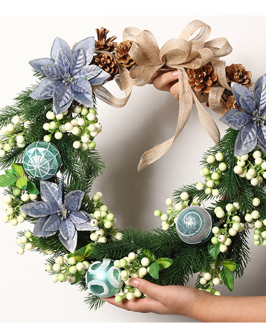 Poinsettias Pine Cone Snowberry Wreath Outdoor