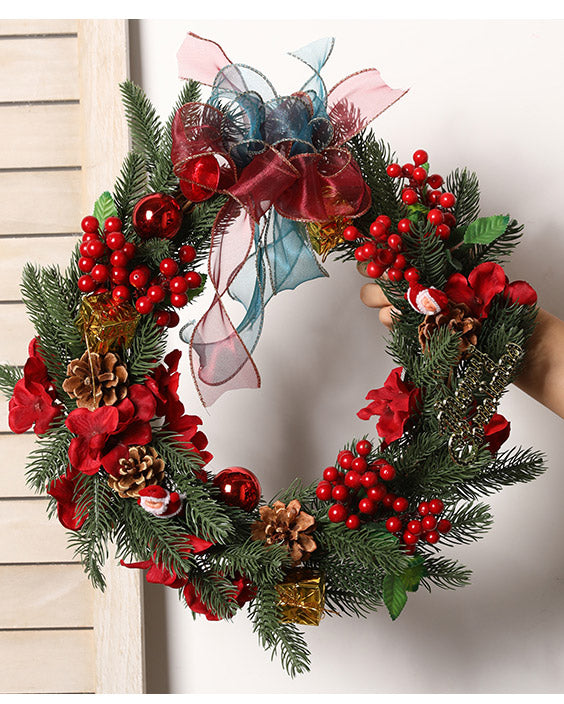 Red Berry & Pine Wreath with Ribbon