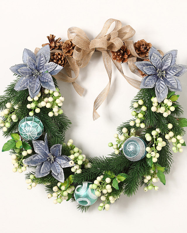 Poinsettias Pine Snowberry Burlap  Wreath